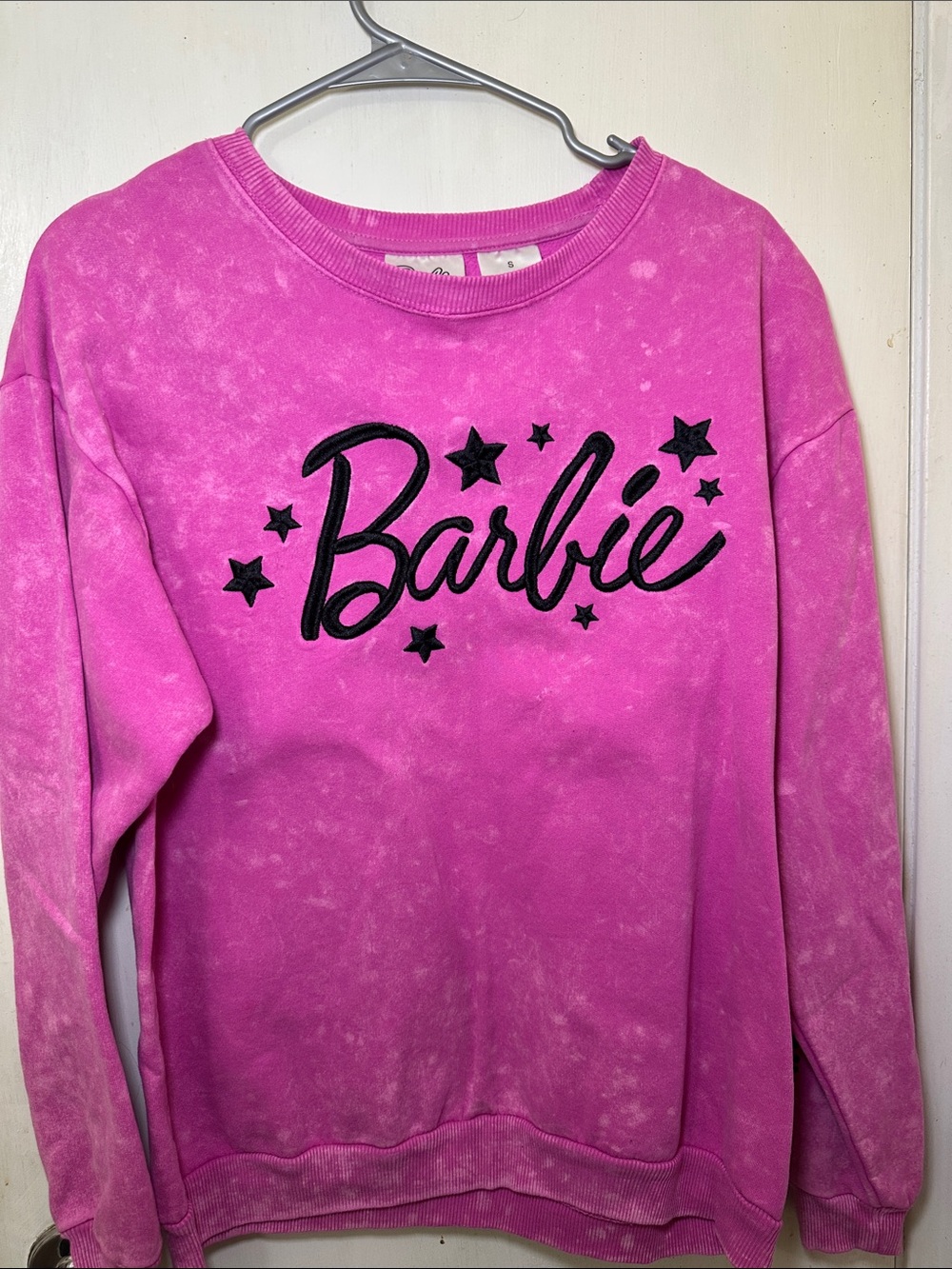 Barbie Pink Tie-Dye Logo Sweatshirt with Black Embroidery